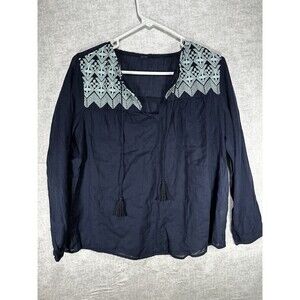 Old Navy Womens Peasant Blouse Size Small Navy Blue Semi Sheer Cover Up Tassel